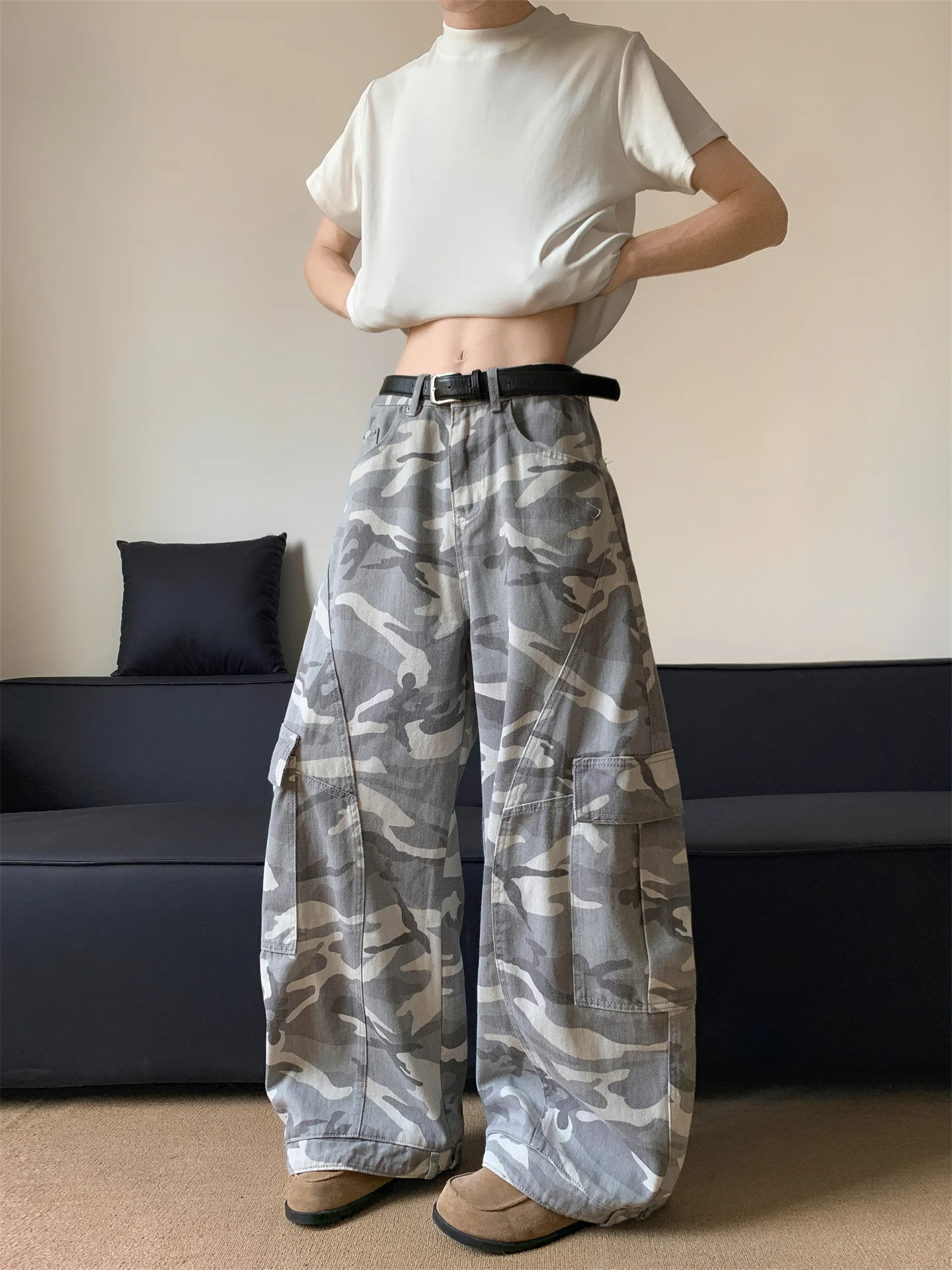 

Retro American Cleanfit Camouflage Wide Leg Men's Jeans Casual Loose Straight Cut Summer Faion Youth ular Workwear