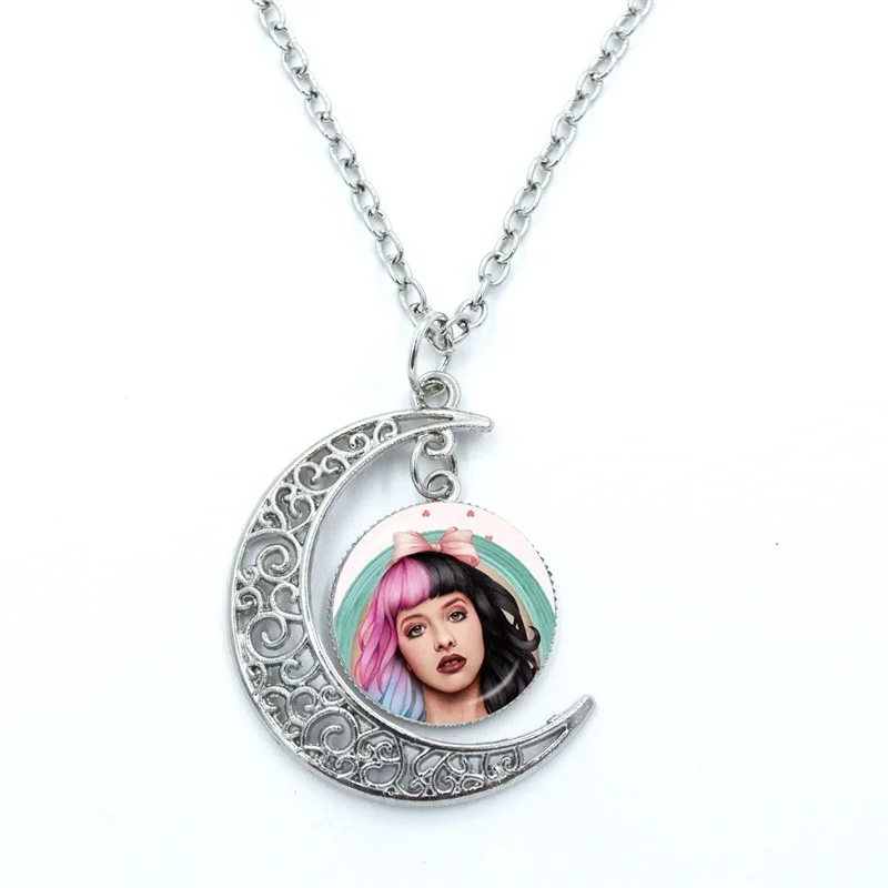 Singer Melanie Martinez Pop Music Album Cover Crybaby Pattern Glass Dome Cabochon Crescent Moon Necklace Statement Jewelry Gifts