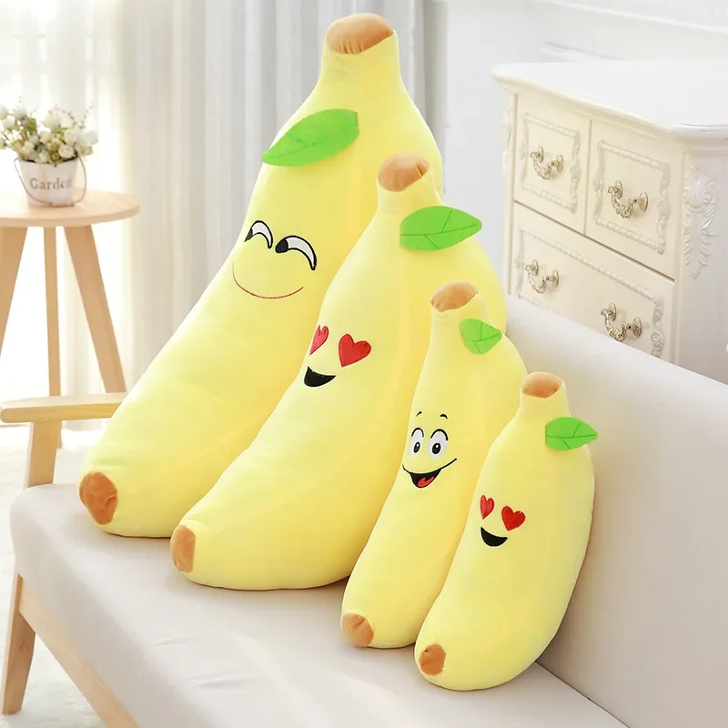 Lovely Funny face Smile Banana Creative plant pillow cushion plush fruit vegetables food Anti-stress soft girl Children toy gift