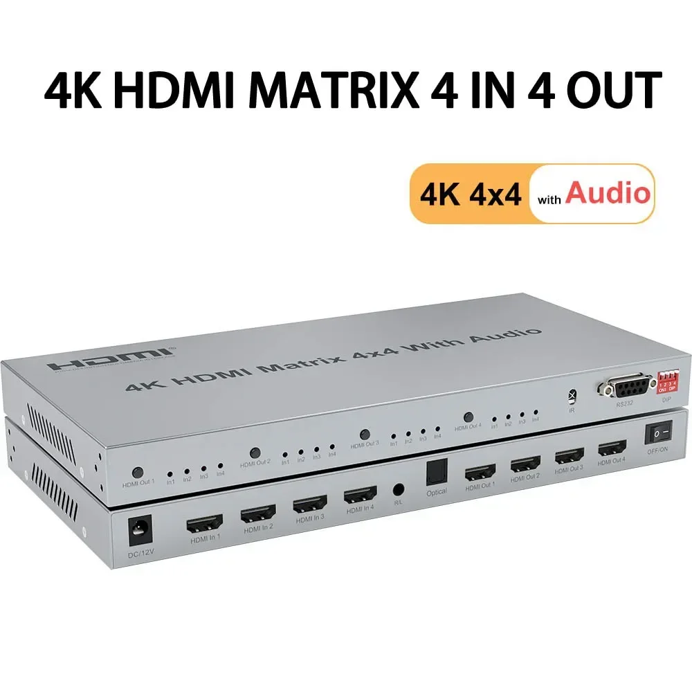 

4K 60Hz 4x4 HDMI Matrix Switch Video Distributor 4 in 4 Out HDMI Matrix Splitter Switcher with Audio RS232 for Laptop PC To TV