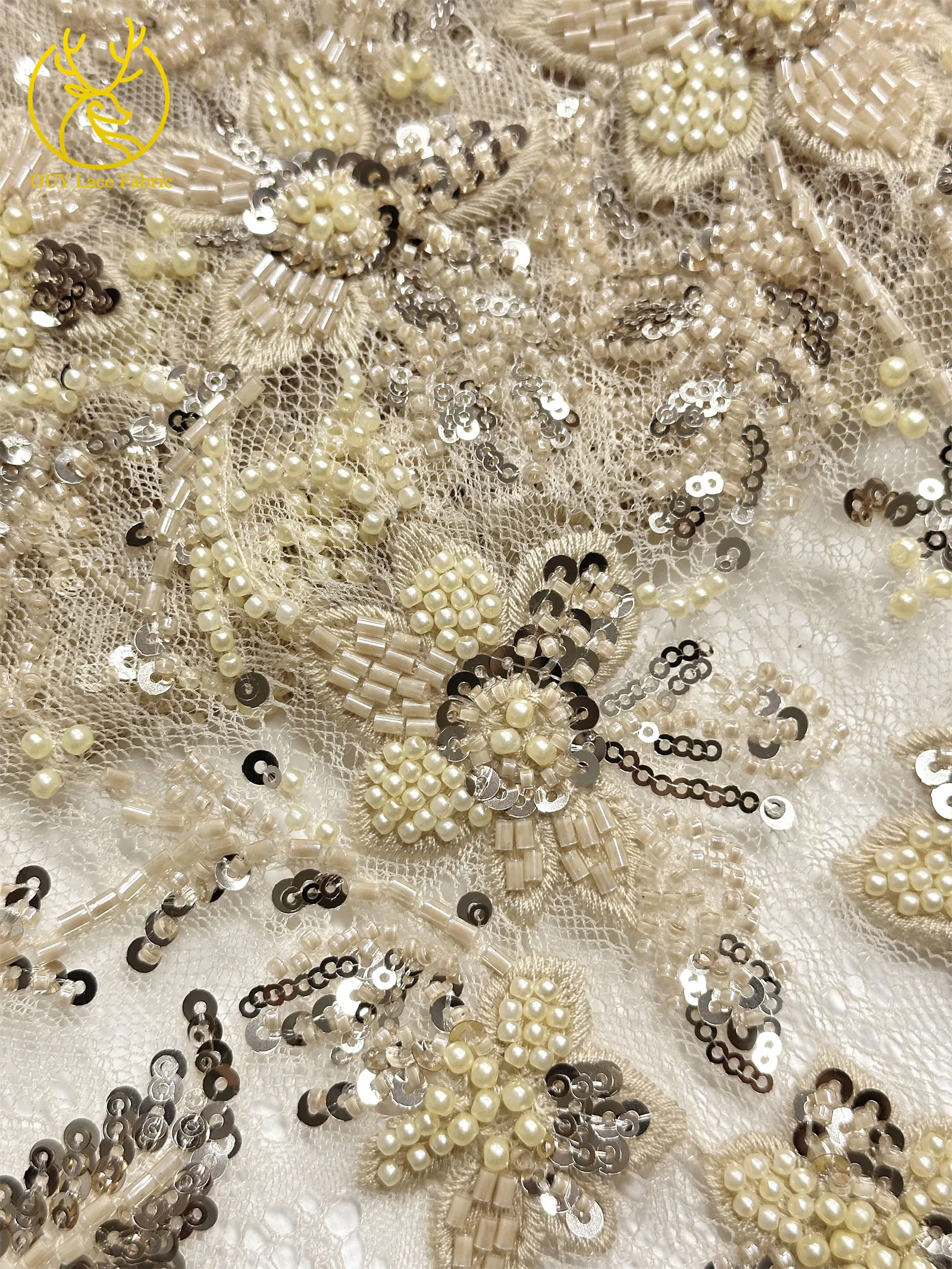 2026 Eleganter afrikanischer Perlen-Bräutigam-bestickter Spitzenstoff, 5 Yards, nigerianischer französischer Pailletten-Spitzenstoff zum Nähen von Hochzeitskleidern – Detail 16