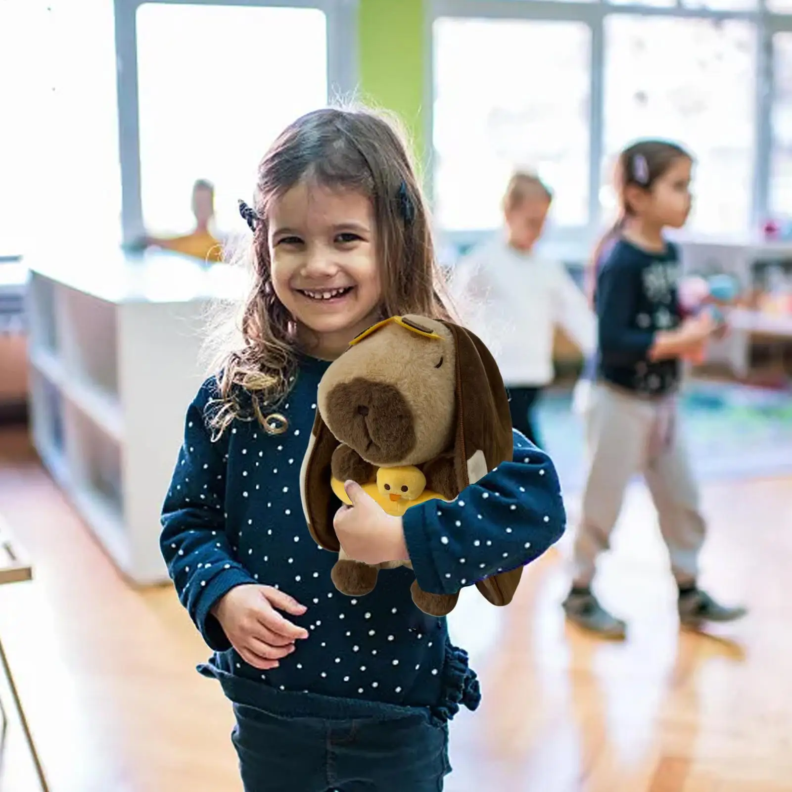 Cute Capybara Breathing Toy Sleeping Plush Toy with Music and Breathing Light Backpack Dual-Use Plush Toy Sleep Comfort Doll
