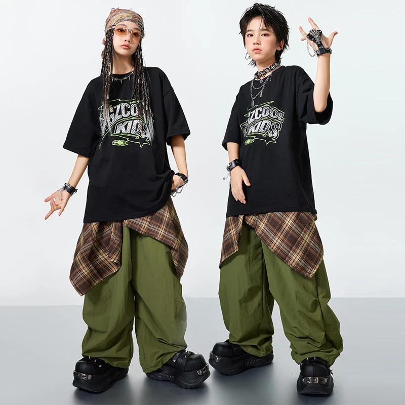 

Летняя черная футболка, брюки для бега для девочек, костюм для джазовых танцев, одежда в стиле хип-хоп для мальчиков, детская одежда для бальных танцев, SL13368