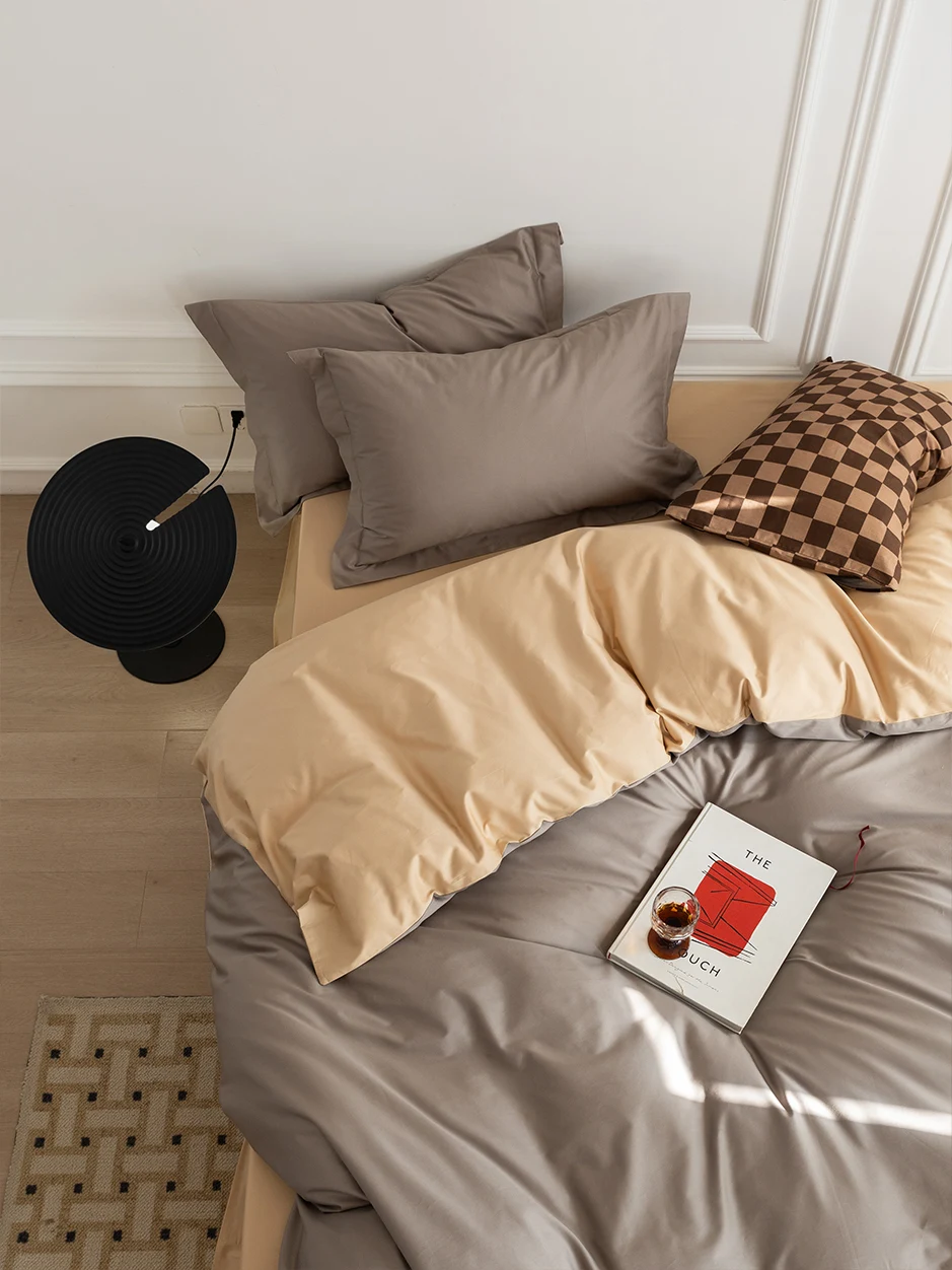 Simple Color Block 100S Gown Satin Full Cotton Long Staple Cotton Four Piece Set Ins Style High End Bedding Sheet Cover Bed C...