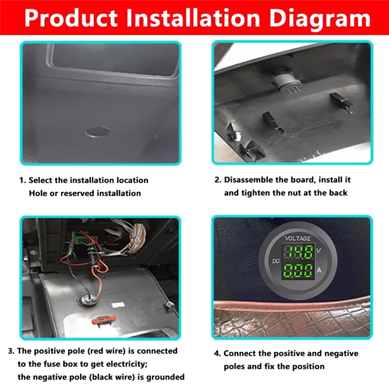 A27F-Instrument Waterproof Digital Voltmeter Ammeter Tester Monitor 12-24V Voltage VA Threedigit Round LED Panel A