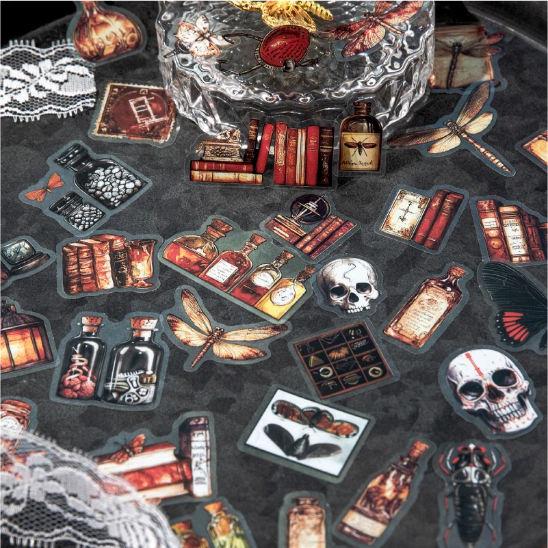 

Journal GO 15pcs Retro Darkness Rare Antique Stickers Crow Skull Potion Laptop Decals Vintage Luggage Guitar Journal Scrapbookin