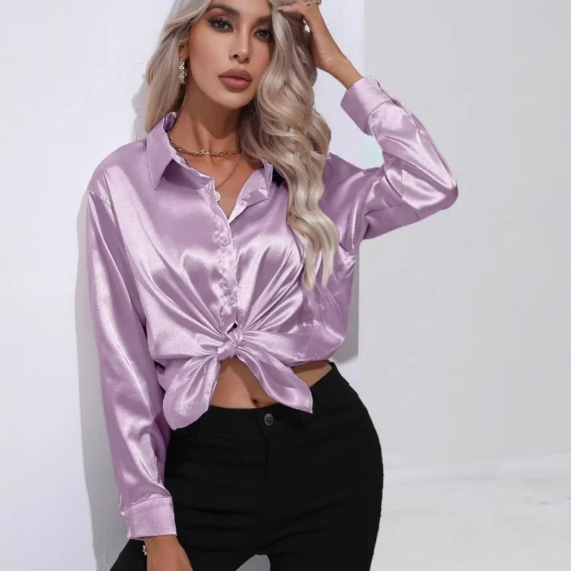 Celmia Women White Shirts Fashion Blouse Korean Reviews New 2024 Casual Loose Satin Imitation Silk Female Shirt Office Clothing