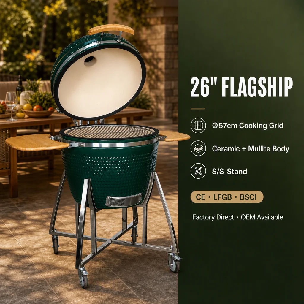 Grill 26 Inch Green Ceramic Charcoal BBQ Smoker Outdoor Wholesale Manufacturer OEM Low MOQ Factory