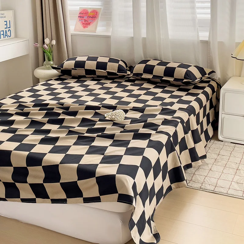 Skin friendly single piece bed sheet, simple grid style washed cotton, single piece bed sheet, single piece without pillowcase