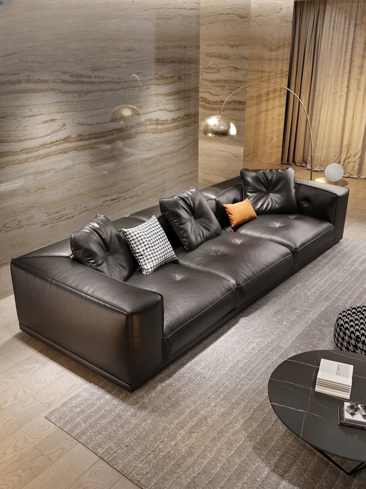 Leather sofa light luxury modern living room straight row with corner combination 2023