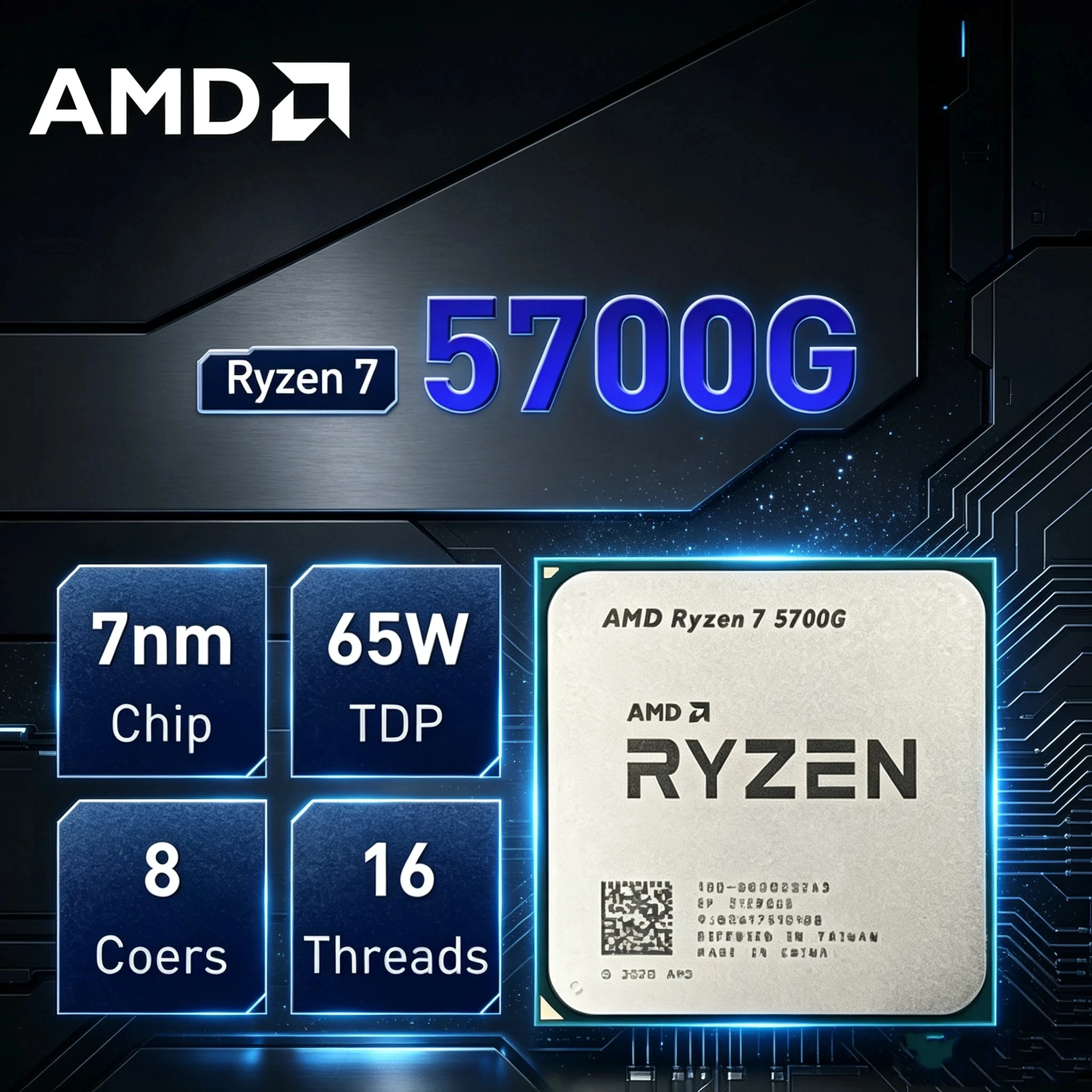 AMD Ryzen7 5700G 3.8GHz Base 4.6GHz Boost 8C16T 16MB L3 65W 7NM DDR4 Socket AM4 APU Processor Integrated Graphics No Fan