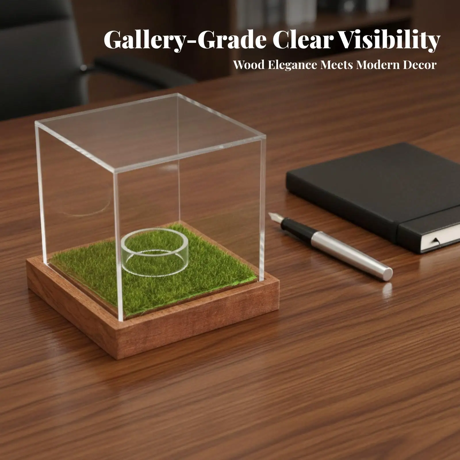 Golf Ball Collector Display Case with Acrylic Front and Sapele Wood Bottom for Home Office Decor