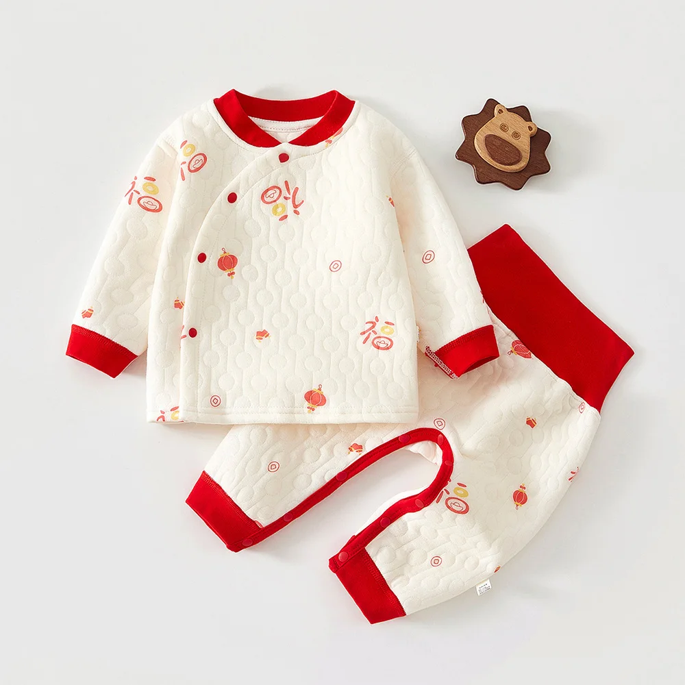 

Newborn Hospital Set Quilted Warm Autumn Winter Long Sleeve Tops Pants Two Pieces Christmas Unisex Baby Outfits For Boys Girls