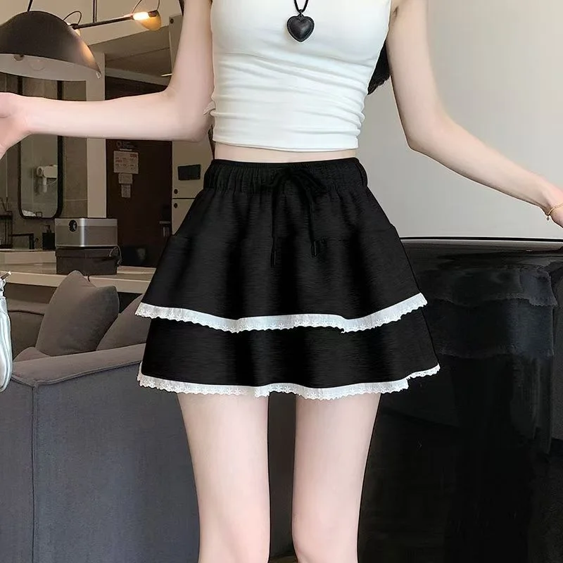 

Gray Sports Skirt Women's Summer New Elastic High Waist Slimming Casual Anti-Light A-Line Fluffy Short Skirt Pants