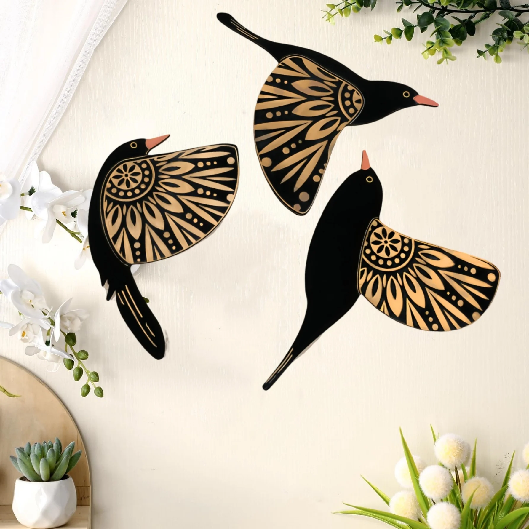 3Pcs Wooden  Bird Wall Decor Art Vintage Gothic Home Decor Living Room Bathroom Kitchen Decorations Indoor Outdoor Gift