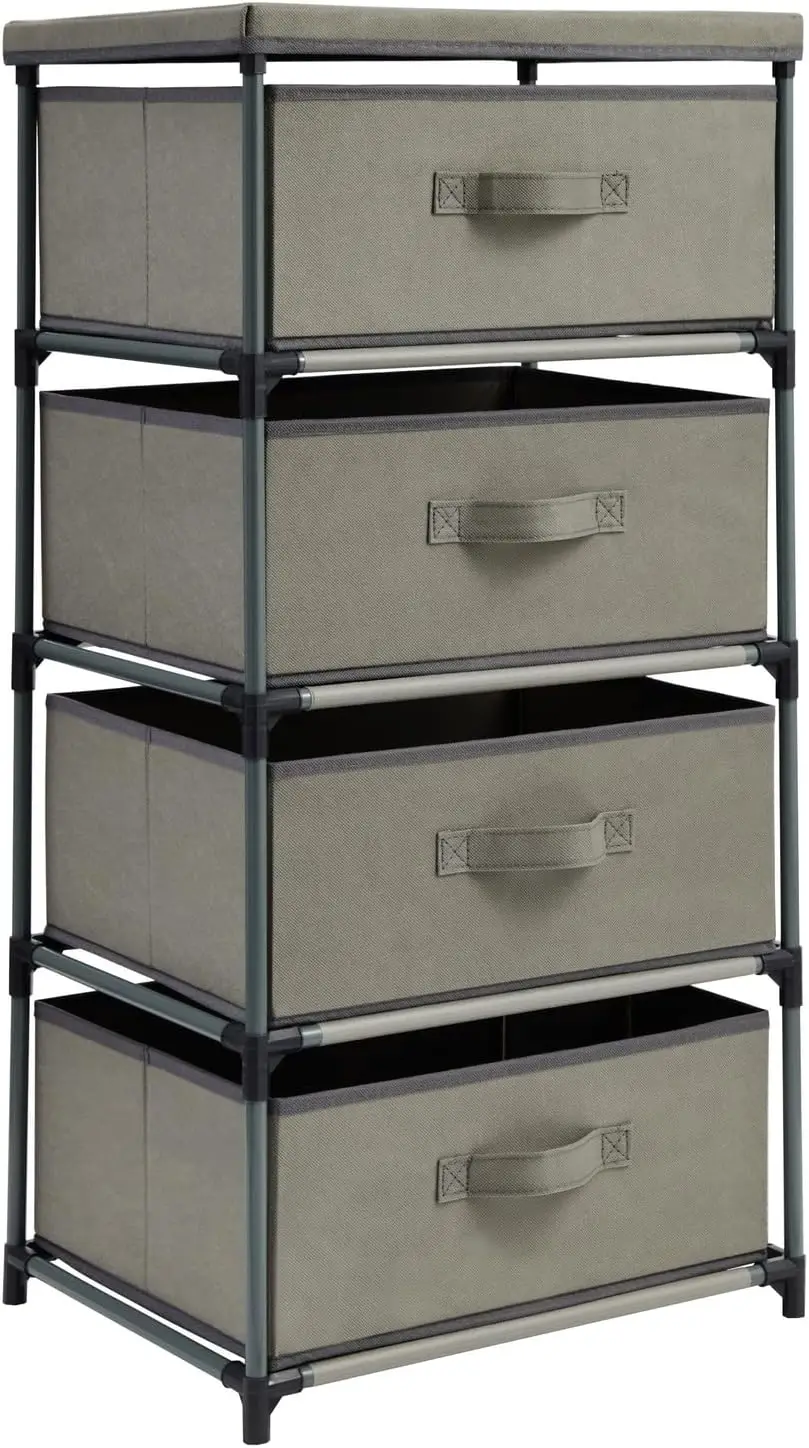 

4-Tier Dresser for Bedroom - 16.5 in x 13 in x 33 in, Light Gray Fabric, 4 Drawers - Narrow Closet