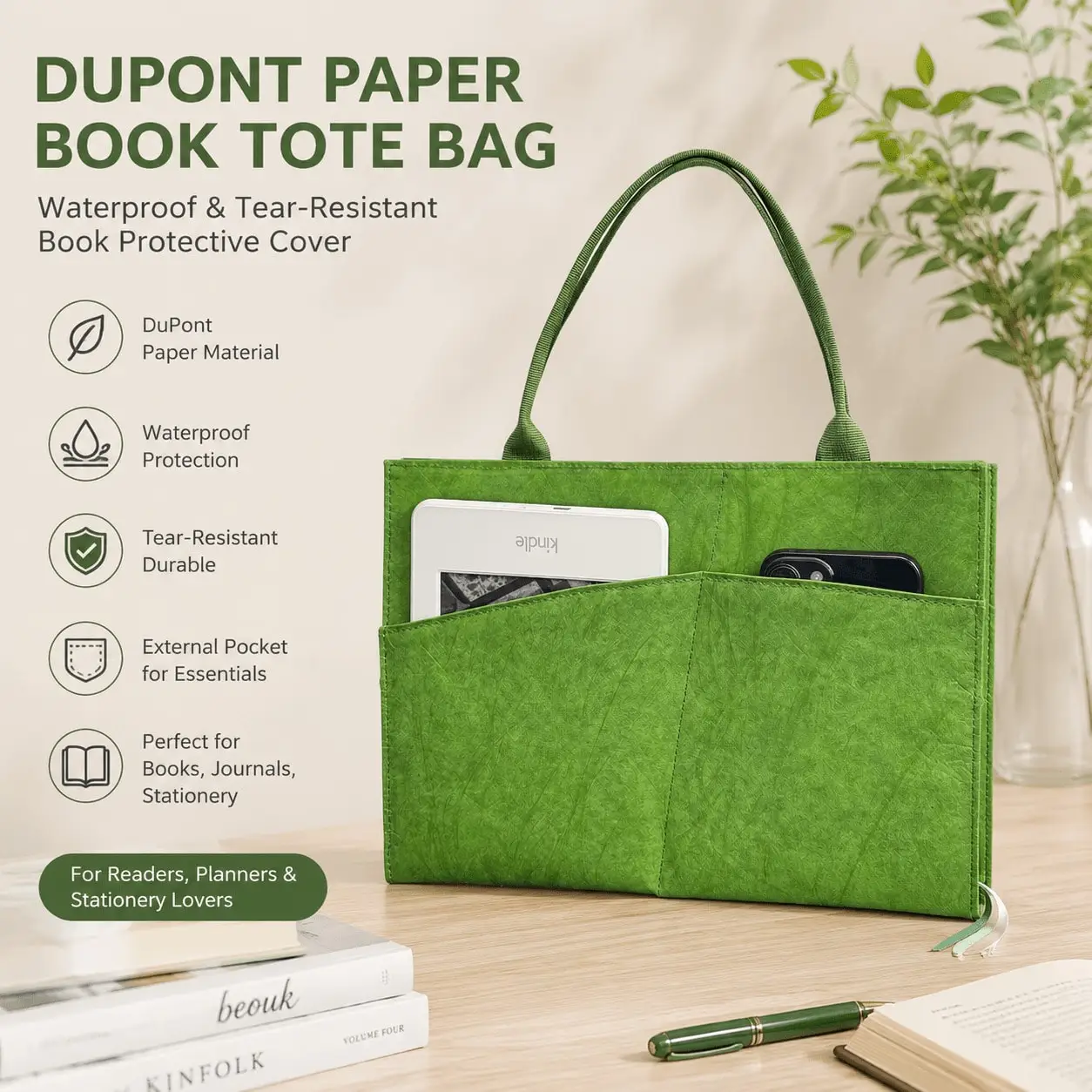 A5 B5 Book Cover with Carry Handle Waterproof Tear Resistant Handmade Book Protector Jacket Outer Pocket Portable Book Bag