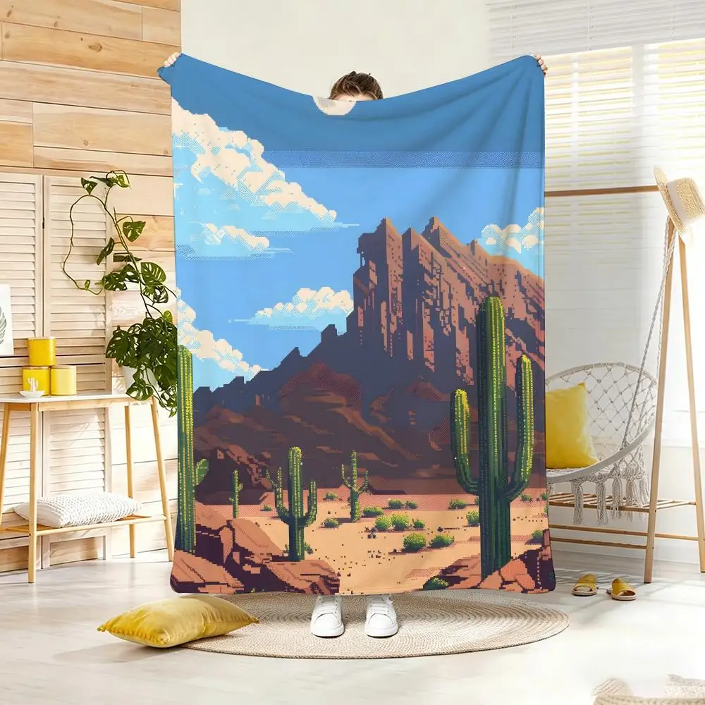 Bohemian Southwestern Cactus Desert Sunset Flannel Throw Blanket Boho Chic Tapestry Throw for Rustic Boho Home Decor Tapestry Ar