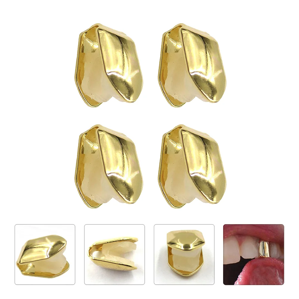 

4 Pcs Gold Braces Golden Teeth Plated Rapper Orthotics Hip Hop Jewelry Grill Caps Single