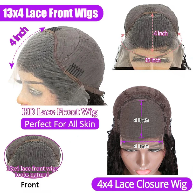 Parrucca frontale in pizzo 13x4 con onda profonda, densità 200%, capelli vergini brasiliani pre pizzicati, parrucche per capelli umani al 100%. # Parrucche in pizzo invisibile 1B