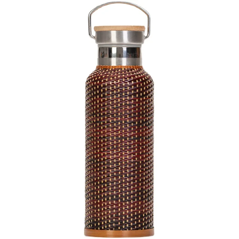 Chinese bamboo woven stainless steel thermos cup travel separation retro portable water high-end hot water bottle