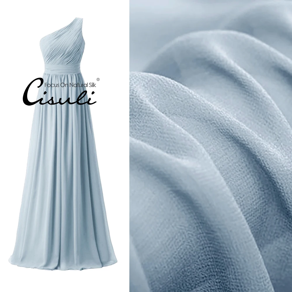 100% SILK Georgette Fabric Pure Silk Fabric 10 momme 140cm Width Wedding Dress Silk Gauz Fabric Gray Blue 48