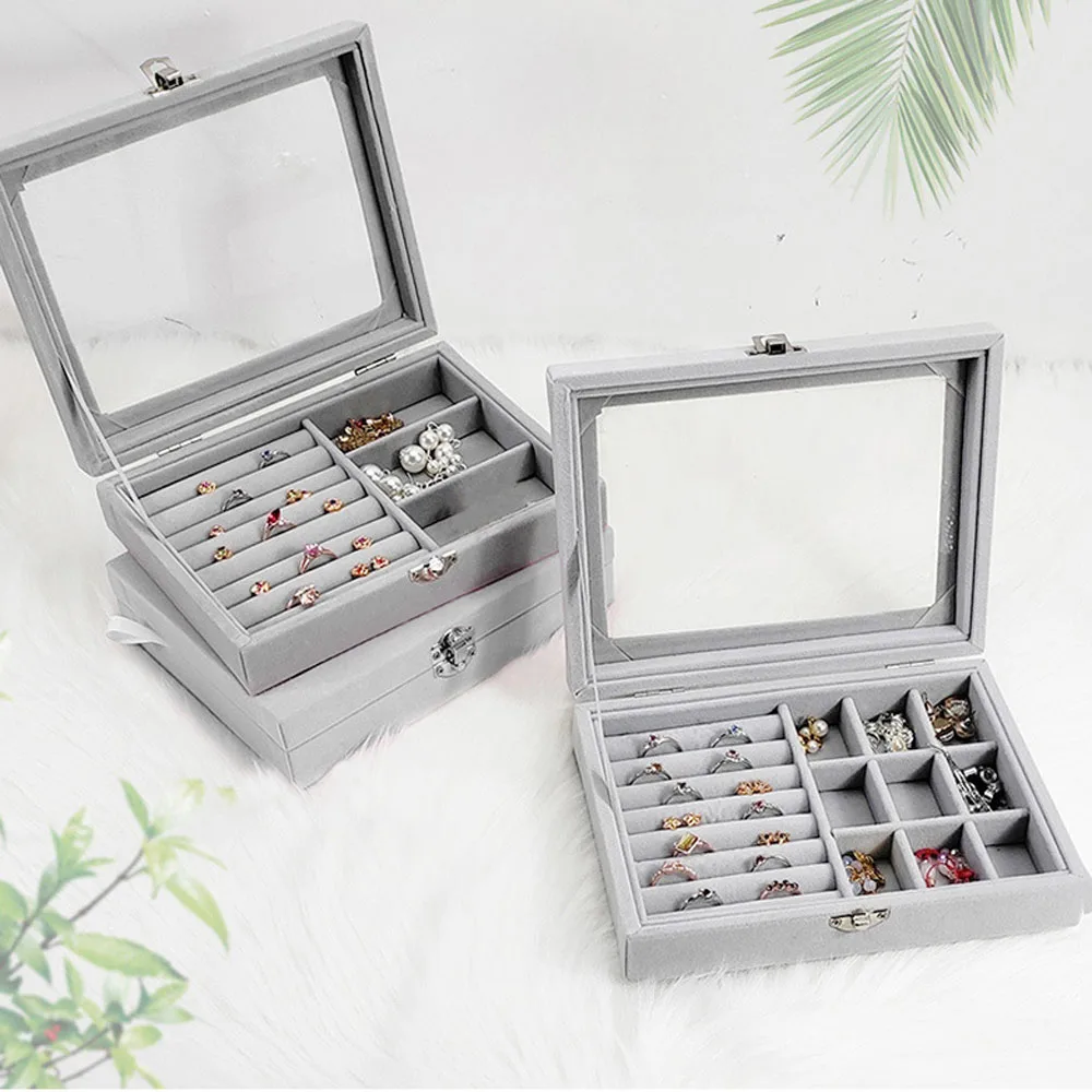 Fashion Portable Earring Velvet Necklace Ring Storage Case Display Tray Holder Jewelry Show case Organizer Box