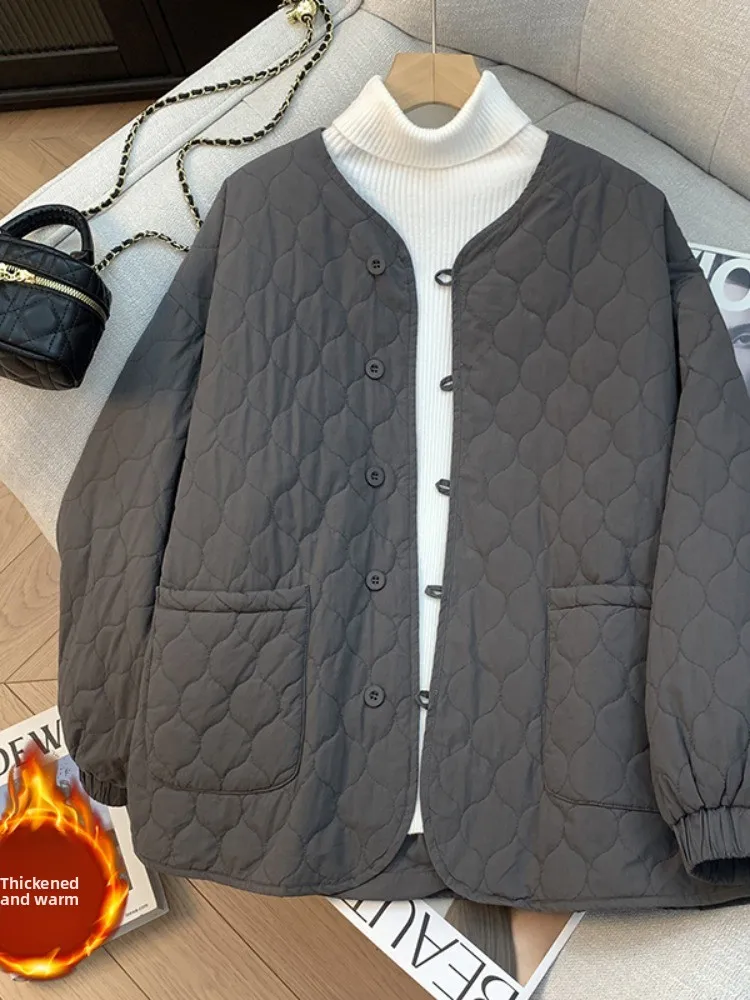 

Slimming Effect Cotton Jaet Women's Loose Fit Warmth Comfortable Cotton Coat Casual Sle Winter Outerwear without Collar