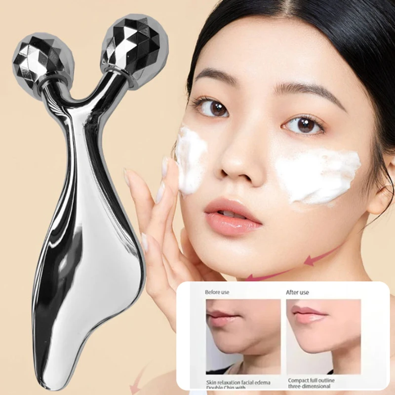 2 IN 1 3D Facial Massager & Gua Sha Massage Tool Cold Roller For Face Eyes Chin Lift Tightening Skin Tool Sculpting Beauty Tools