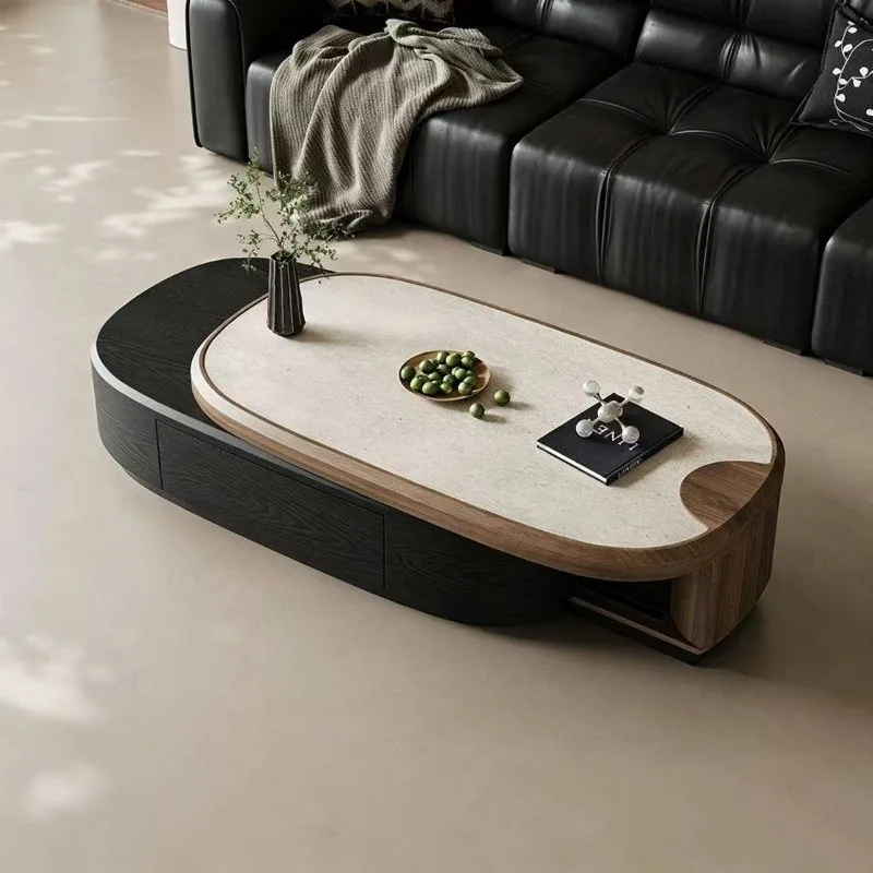 New high-end minimalist retro retractable coffee table