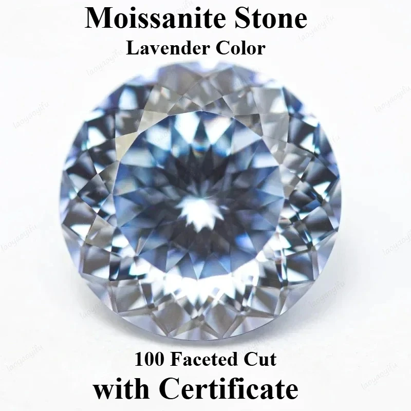 

Moissanite Stone Round Shape 100 Faceted Cut Lavender Color Lab Grown Gemstone for DIY Charms Jewelry Making with Certificate