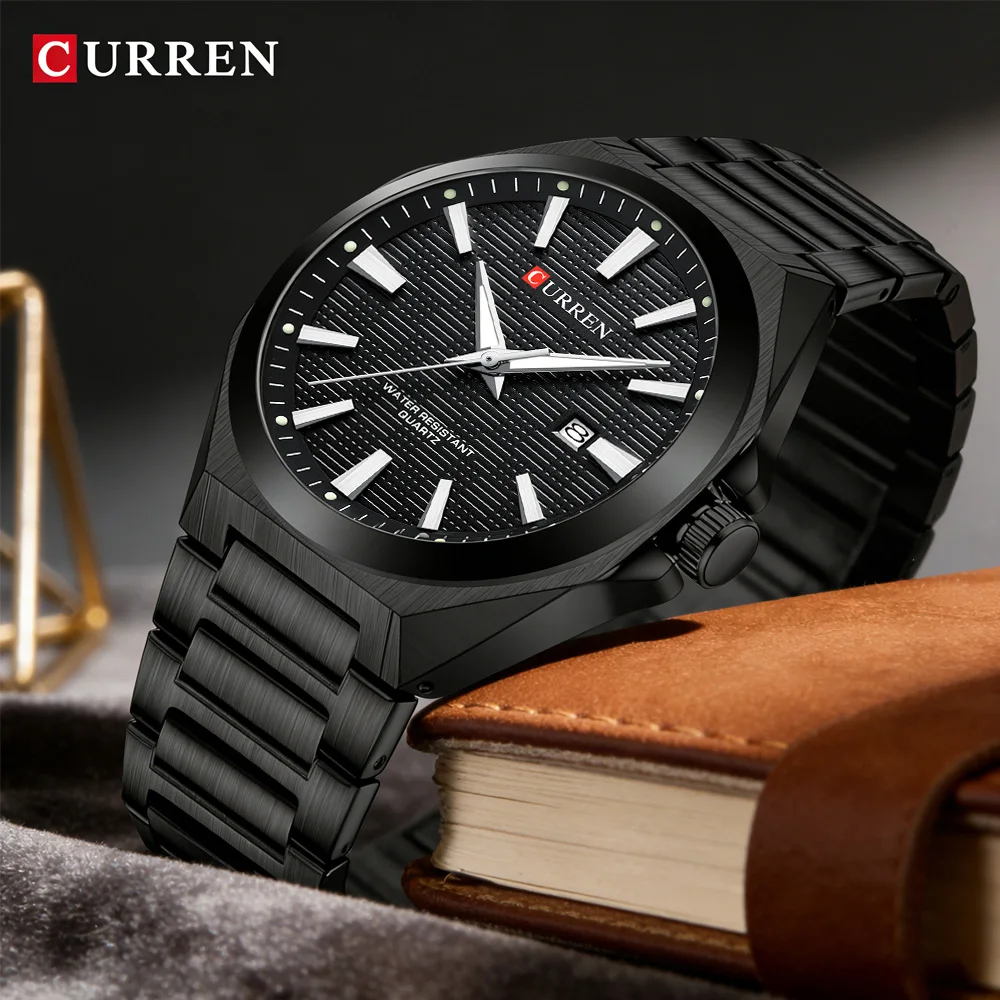 CURREN Fashion Round Quartz Man Clock Waterproof Luminous Date Stainless Steel Watches For Men Luxury Business Men Wristwatch