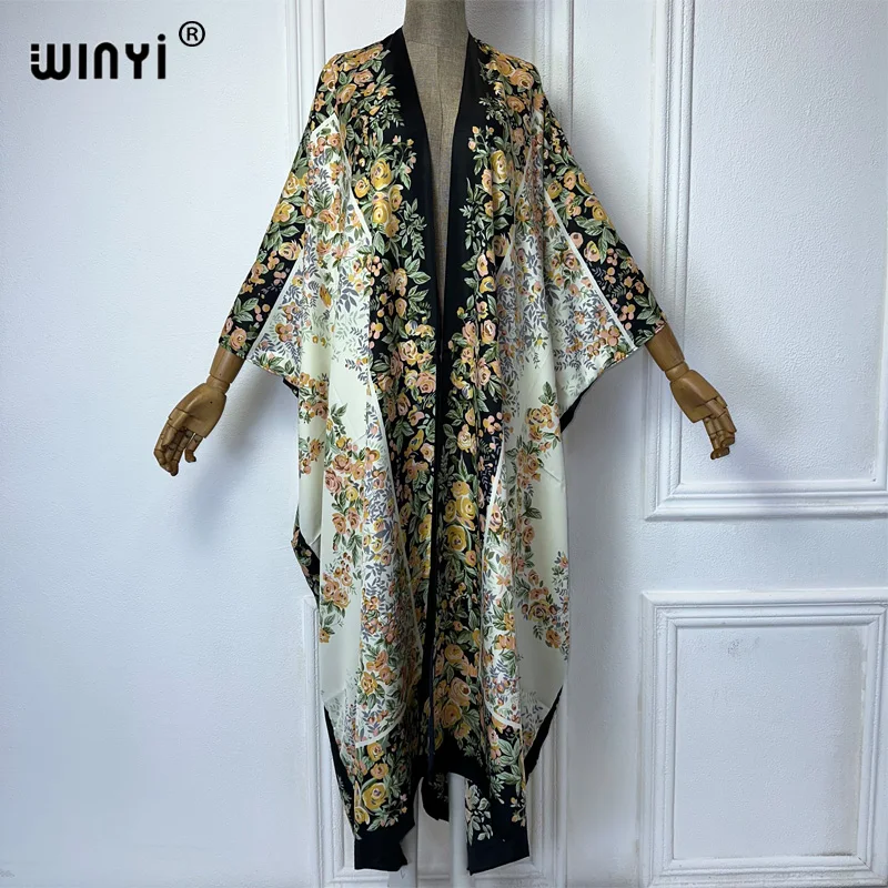 WINYI Women Bohemian Floral print Kimonos Elegant Casual dress African Cardigans Outerwear For Women Summer Sexy Lady Swimwear