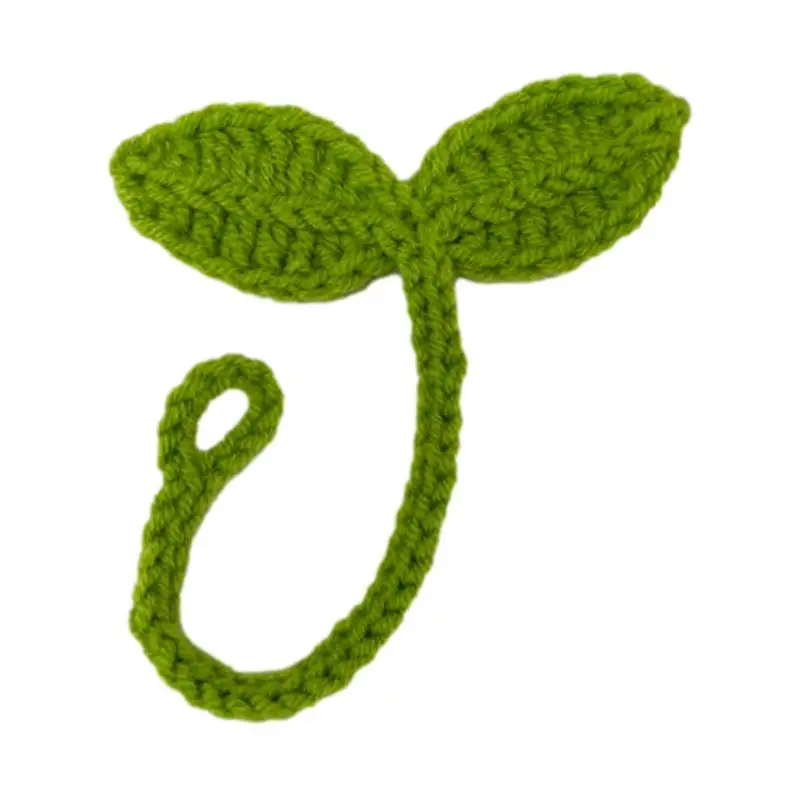 Creative Knitted Crochet Leaf Sprout Data Cable Strap Handmade Knitted Green Leaf Bookmark Headphone Accessories DIY Craft Gift