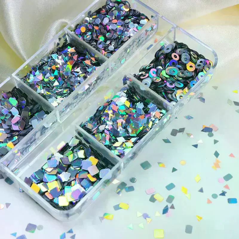 6 그리드 네일 강화 레이저 네일 글리터 플래시 기하학적 패턴 네일 장식 네일 참 DIY 매니큐어 도구