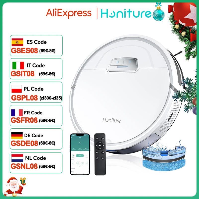 HONITURE Robot Vacuum and Mop Combo 4000pa Strong Suction Robot Vacuum Cleaner with Self-Charging 150Mins Max Super-Slim