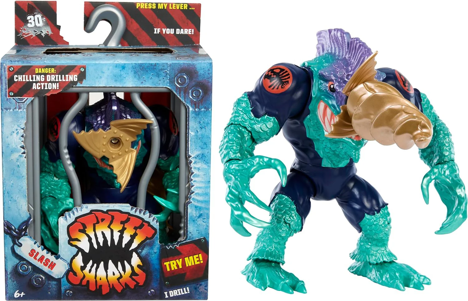 

Street Sharks 6-Inch Action Figure Jab/Big Slammu/Skreek Collectible Toy Inspired By 90s TV Half-Man Half-Shark Hero