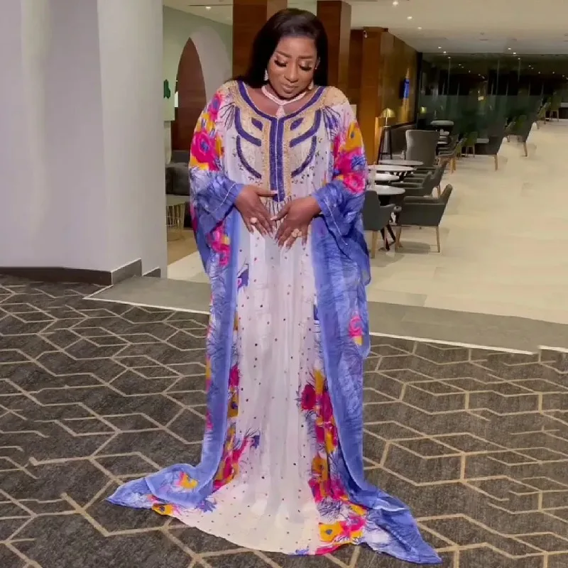 African Print Dresses for Women Muslim Maxi Dress Traditional Dashiki Diamond Abaya Dubai Boubou Robe Africa Morocco Gown Robes