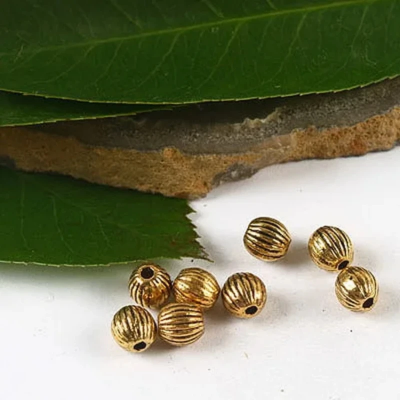 

50pcs Dark Gold-tone Lined Spacer Beads H2352 Beads for Jewelry Making