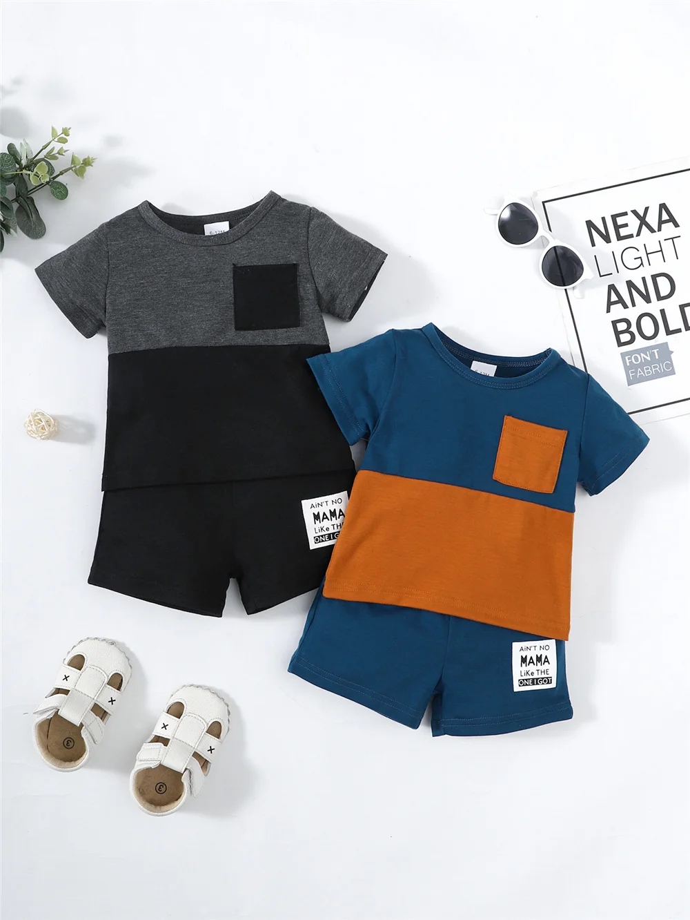 1-4 Years Toddlers Baby Boy Outfits Short Sleeve Pullover Color Block Top+Pants Summer Fashion Casual Sports Clothes for Kid Boy