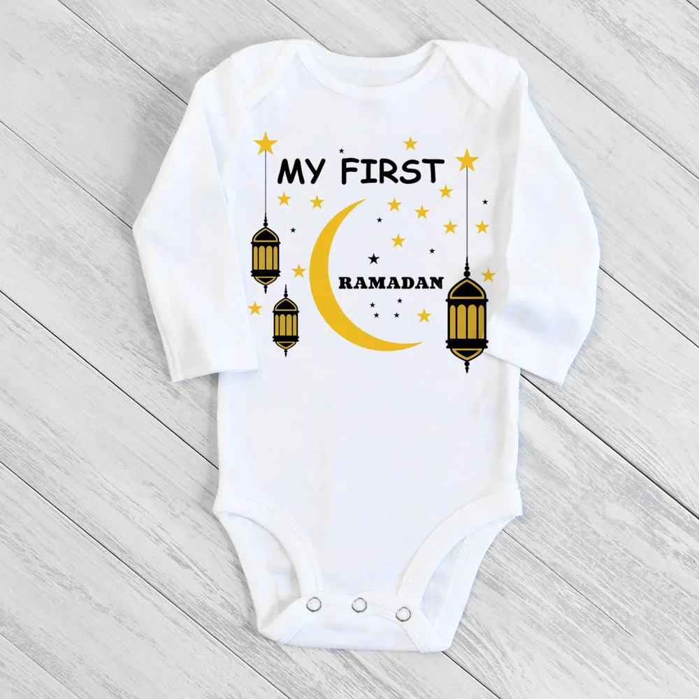 My First Ramadan Newborn Baby Bodysuit Infant Eid Long Sleeve Baby Jumpsuit Eid Boy Girl Ramadan Clothes Islamic Muslim Outfits