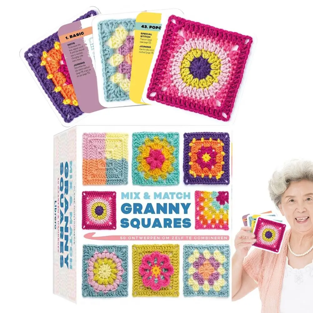 Embroidery Thread Knitted Pattern Cards Set Braided Rope Wrapping Granny Square Card Deck DIY Mix Match Designs Knitting Kit