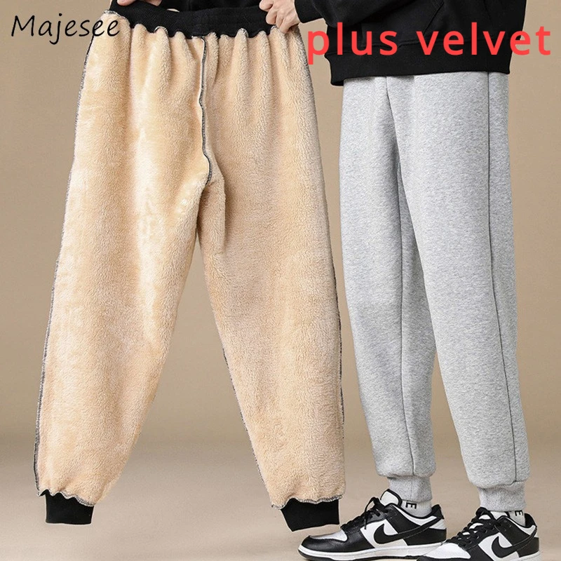 

Casual Pants Men Lambswool Plus Velvet Thicker Winter Keep Warm Teens High Street All-match Streetwear Slouchy Harajuku Chic