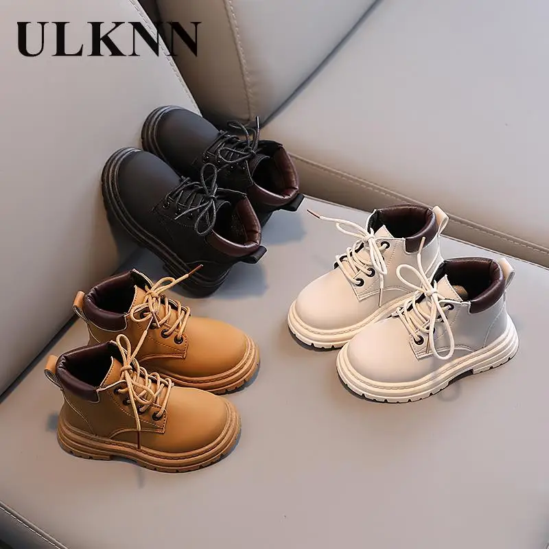 

Children's 2023 Fall Joker Brown Boots Infants Black Cuhk Yellow Boots Girls Single Shoes Boy British Wind Short Boots