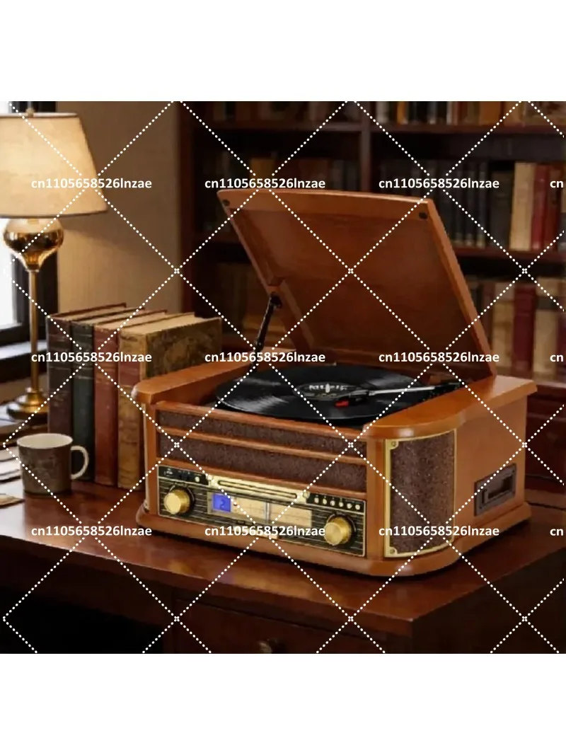 Classic Turntable Vinyl Record Player with Bluetooth, CD, Cassette, AM/FM Radio, and USB Recording