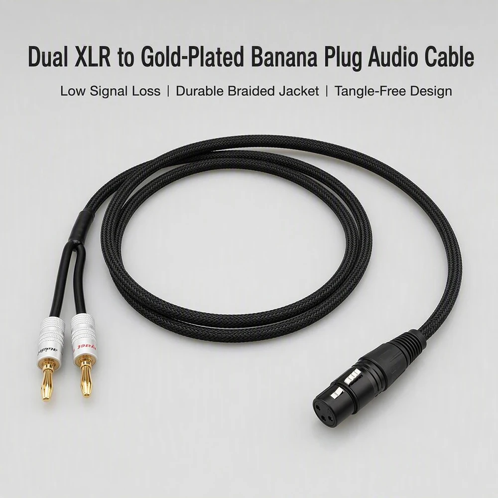 High-end HiFi XLR to Banana Speaker Cable XLR 3 Pin Female to Dual Banana Plugs Audio Cable, Gold Plated 4mm Banana Plug