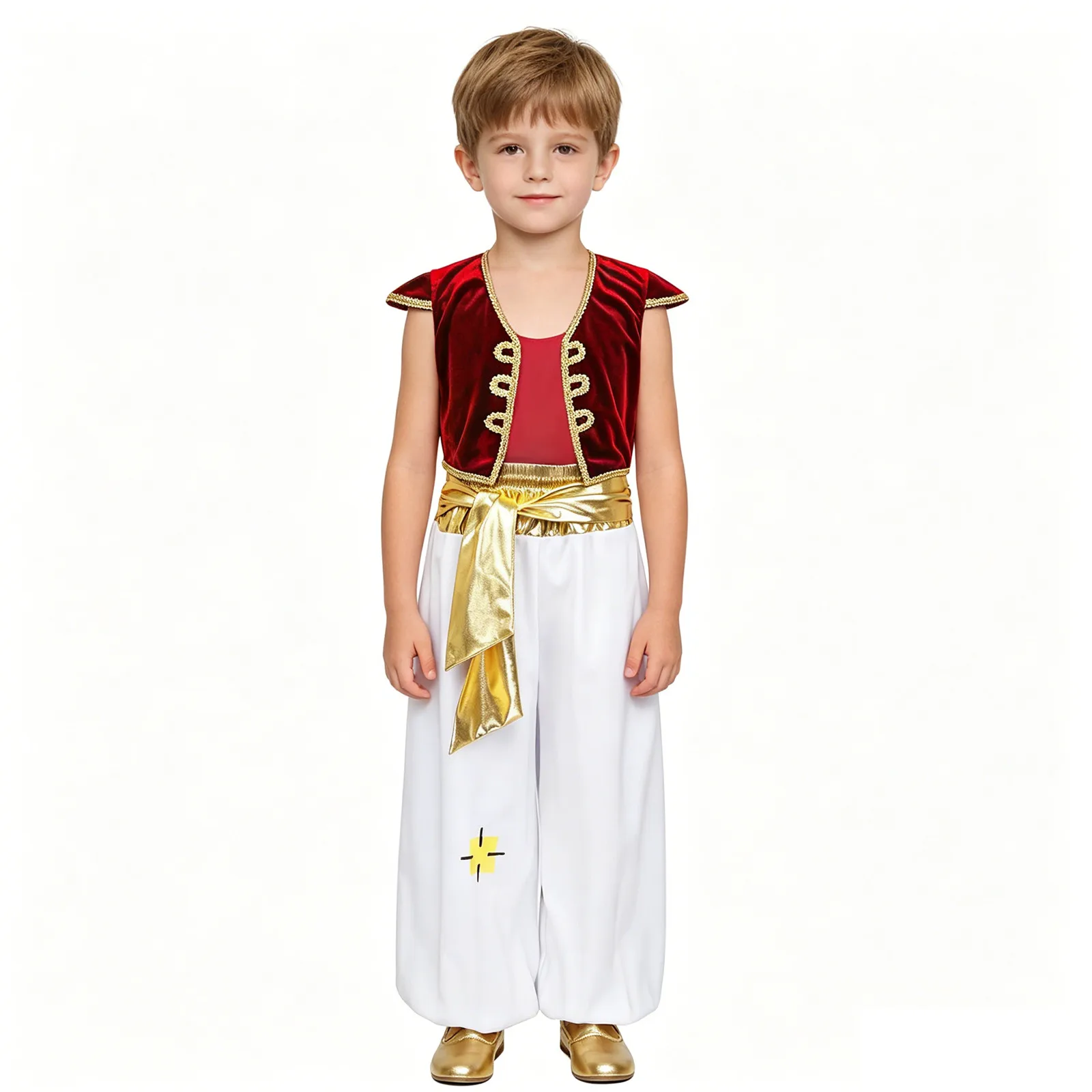 Boys Arabian Prince Lamp Carnival Cosplay Costume Cap Sleeves Vest Waistcoat with Pants Set Dress Up Halloween Outfits