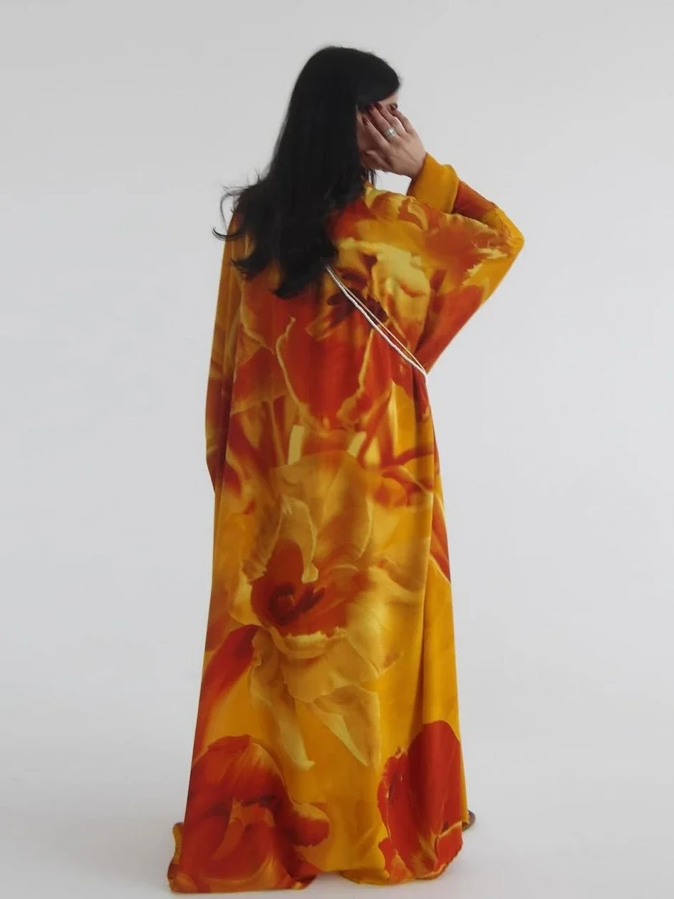 Eid Women Print Abaya Scarf Muslim Open Dress Party Jalabiya Ramadan Long Abayas Vestidos Arab Cardigan Robe Morocco Kaftan