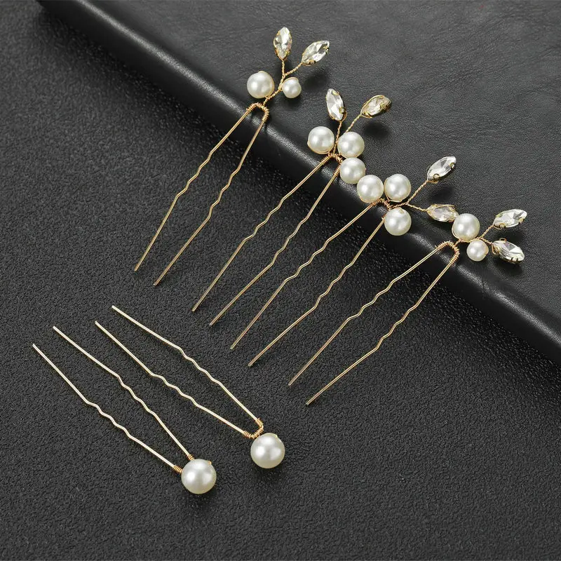 6pcs/set pearl bride wedding Hair clip crystal “U” shape hairpin wedding hair accessories