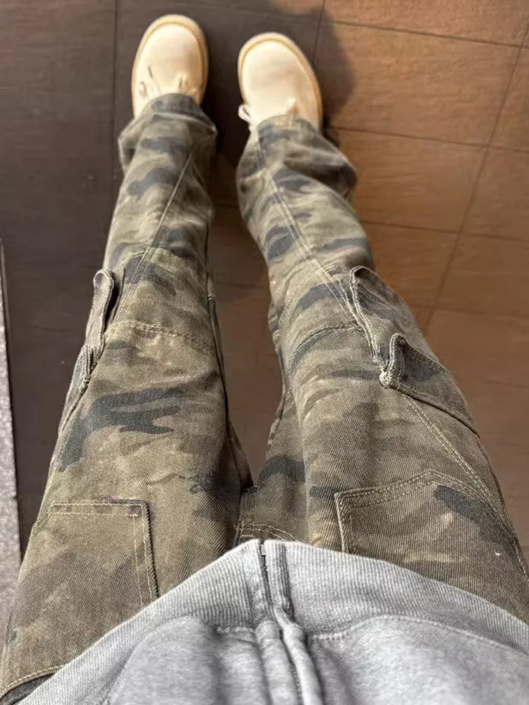 Amerikanische Retro-Camouflage-Arbeitshose für Herren, Herbst und Winter, schlanke, gerade Leggings, Hose mit weitem Bein und mehreren Taschen, Jugendtrend
